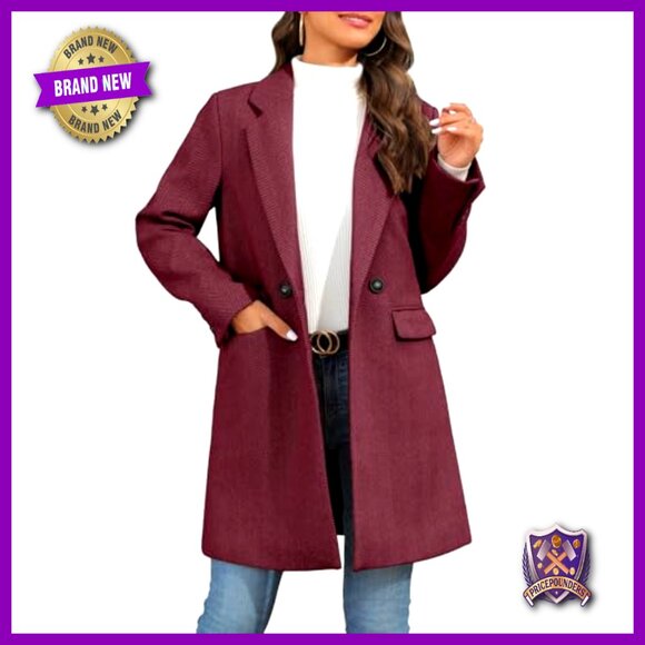 Notch Lapel Double Breasted Trench Peacoat Wool Blend Long Blazer Jacket - Picture 3 of 7